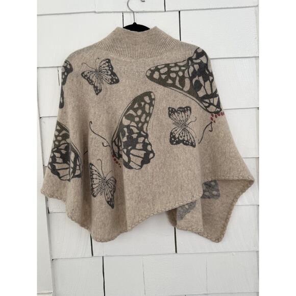 Anthropologie Moth Women's OS Wool Blend Butterfly Print Cape Sweater Artsy RARE - Picture 2 of 6